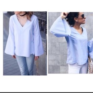 Striped flared sleeve blouse